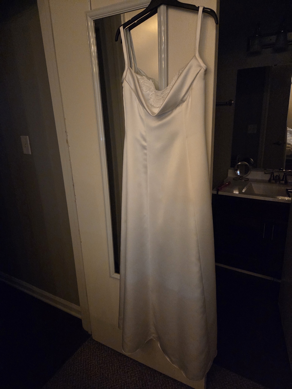 Jessica McClintock Ivory Satin Strapless Slip Dress with Lace